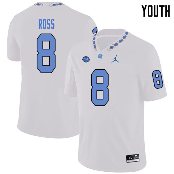 Jordan Brand Youth #8 Greg Ross North Carolina Tar Heels College Football Jerseys Sale-White
